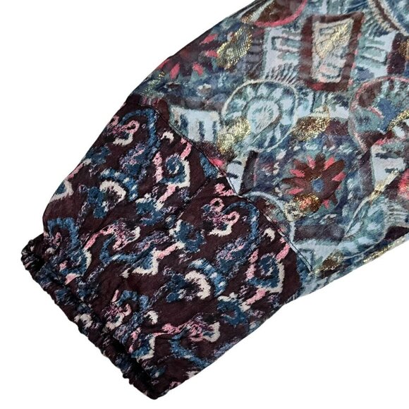 NWT Anna Sui Dark Floral Blouse Sz.6 Multi Crepe Lurex Fairy Designer Boho 90s - Picture 9 of 15